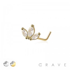 CZ MARQUISE LEAF FAN 316L SURGICAL STEEL L SHAPE NOSE RING