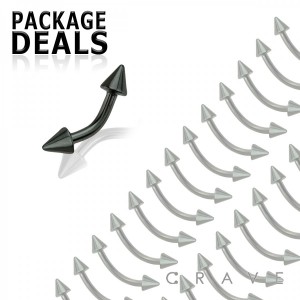 50PCS BLACK TITANIUM IP OVER 316L SURGICAL STEEL EYEBROW WITH SPIKES (external thread)