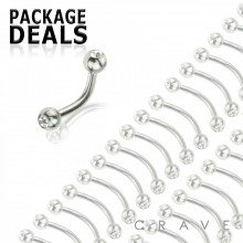 50PCS 316L SURGICAL STEEL CURVED BARBELL/EYEBROW WITH GEM BALL