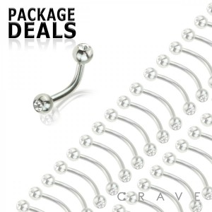 50PCS 316L SURGICAL STEEL CURVED BARBELL/EYEBROW WITH GEM BALL (external thread)