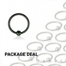 50PCS BLACK PVD PLATED CAPTIVE BEAD RING OVER 316L SURGICAL STEEL