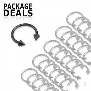 50PCS BLACK PVD PLATED OVER 316L SURGICAL STEEL HORSESHOE WITH SPIKE (external thread)