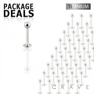 50PCS IMPLANT GRADE TITANIUM LABRET STUDS WITH BALL SET (external thread)