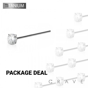 50 PCS IMPLANT GRADE TITANIUM NOSE FISHTAIL WITH CZ PRONG SET