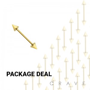 50 PCS OF GOLD PVD OVER 316L SURGICAL STEEL BARBELL WITH SPIKES PACKAGE (external thread)