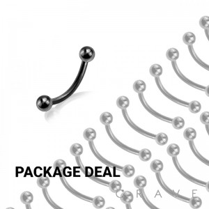 50PCS BLACK TITANIUM IP OVER 316L SURGICAL STEEL EYEBROW WITH BALLS (external thread)