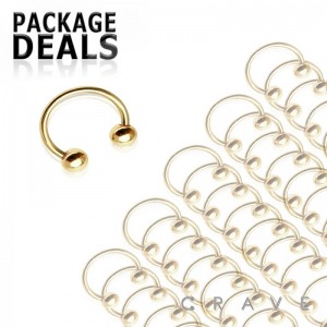 50PCS OF GOLD PVD PLATED OVER 316L SURGICAL STEEL HORSESHOE WITH BALL PACKAGE (external thread)