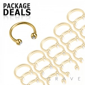 50PCS GOLD PVD PLATED OVER 316L SURGICAL STEEL HORSESHOE WITH CLEAR GEM (external thread)