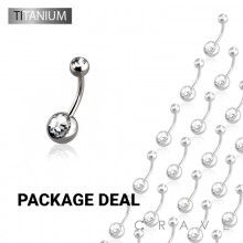 50pcs IMPLANT GRADE TITANIUM NAVEL RINGS WITH PRESS FIT CLEAR DOUBLE GEM