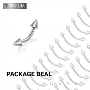 50PCS IMPLANT GRADE TITANIUM CURVED BARBELL EYEBROW WITH SPIKES (external thread)