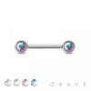 14MM EXTERNALLY THREADED  316L SURGICAL STEEL NIPPLE BARBELL WITH CZ BEZEL SET FRONT FACING FLAT TOP ENDS