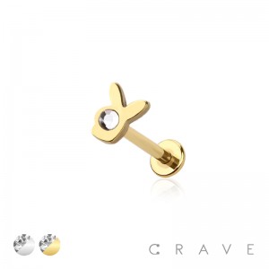 BUNNY SHAPE GEM INTERNALLY THREADED 316L SURGICAL STEEL LABRET/MONROE SET