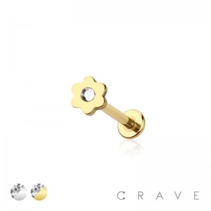 FLOWER SHAPE GEM INTERNALLY THREADED 316L SURGICAL STEEL LABRET/MONROE SET