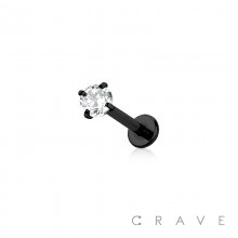 BLACK PVD PLATED OVER 316L SURGICAL STEEL INTERNALLY THREADED CZ PRONG SET LABRET/MONROE