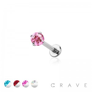 316L SURGICAL STEEL INTERNALLY THREADED COLOR CZ PRONG SET LABRET/MONROE SET