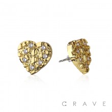 PAIR OF 18K GOLD PLATED GOLD HEART SHAPE NUGGET EARRING	