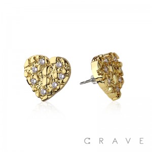 PAIR OF 18K GOLD PLATED GOLD HEART SHAPE NUGGET EARRING	