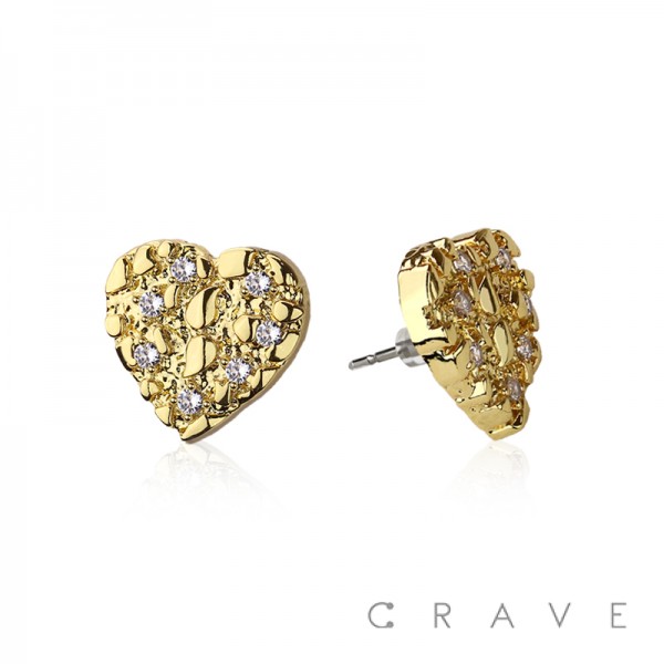 PAIR OF 18K GOLD PLATED GOLD HEART SHAPE NUGGET EARRING	