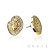 PAIR OF 18K GOLD PLATED GOLD ASYMMETRIC SHAPE WITH CZ BAGUETTE GEMS NUGGET EARRING	