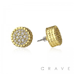 PAIR OF 18K GOLD PLATED ROUND WITH CZ GEMS NUGGETS EARRINGS