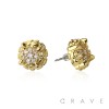 PAIR OF 18K GOLD PLATED ROUND WITH CZ GEMS NUGGET EARRINGS