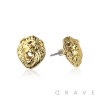 PAIR OF 18K GOLD PLATED GOLD LION HEAD SHAPE WITH CZ GEM NUGGET EARRINGS