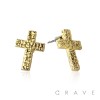 PAIR OF 18K GOLD PLATED GOLD CROSS SHAPE WITH CZ GEM NUGGET EARRINGS