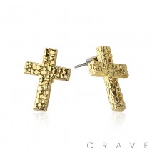 PAIR OF 18K GOLD PLATED GOLD CROSS SHAPE WITH CZ GEM NUGGET EARRINGS