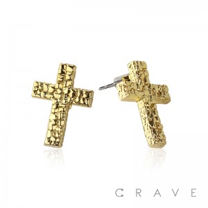 PAIR OF 18K GOLD PLATED GOLD CROSS SHAPE WITH CZ GEM NUGGET EARRINGS