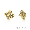 PAIR OF 18K GOLD PLATED FLAT SQUARE SHAPE WTH CZ GEM STONES NUGGETS EARRINGS	