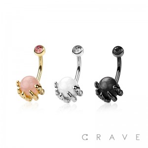 316L SURGICAL STEEL SKULL HAND EPOXY BALL NON DANGLE BELLY BUTTON NAVEL RING 