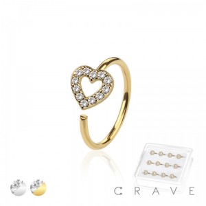 12PCS OF 925 STERLING SILVER NOSE HOOP WITH CZ PRONG HEART
