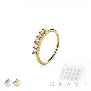 12 PCS FIVE 1MM CZ STONE LINED PRONG SET BRASS BENDABLE NOSE HOOP