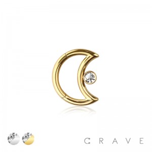 316L SURGICAL STEEL MOON WITH CZ SEGMENT RING CLICKER