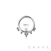 316L SURGICAL STEEL HINGED SEGMENT RING WITH OUTER CLUSTER BALLS AND BEZEL SET CZ CENTER