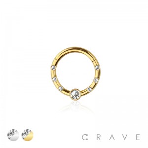 316L SURGICAL STEEL HINGED SEGMENT RING MULTI CZ  BEZEL CZ SET CENTER