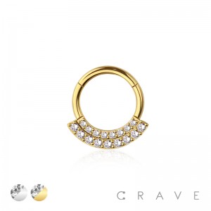 316L SURGICAL STEEL HINGED SEGMENT RING DOUBLE OUTER LINE FRONT FACING MULTI CZ