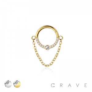 316L SURGICAL STEEL HINGED SEGMENT RING MULTI FRONT FACING CZ SINGLE CHAIN DANGLE CENTER BEZEL CZ