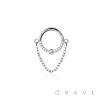 316L SURGICAL STEEL HINGED SEGMENT RING MULTI FRONT FACING CZ SINGLE CHAIN DANGLE CENTER BEZEL CZ