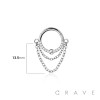 316L SURGICAL STEEL HINGED SEGMENT RING MULTI FRONT FACING CZ DOUBLE CHAIN DANGLE CENTER BEZEL CZ