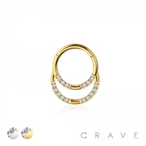 316L SURGICAL STEEL HINGED SEGMENT RING DOUBLE LINE MULTI FRONT FACING SPACED CZ SET