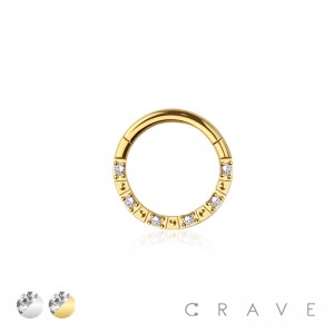 316L SURGICAL STEEL HINGED SEGMENT RING MULTI FRONT FACING CZ BALL SPACED