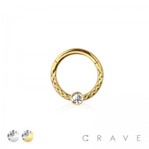 316L SURGICAL STEEL HINGED SEGMENT RING ROPE X FACETED CUT CZ BEZEL SET CENTER