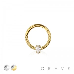 316L SURGICAL STEEL HINGED SEGMENT RING ROPE X FACETED CUT CZ KITE SET CENTER