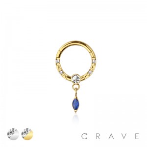 316L SURGICAL STEEL HINGED SEGMENT RING MULTI FRONT FACING CZ BALL BEZEL CENTER MARQUISE DANGLE