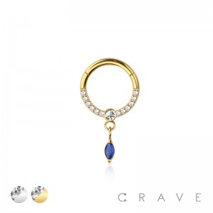 316L SURGICAL STEEL HINGED SEGMENT RING MULTI FRONT FACING CZ  BEZEL CENTER MARQUISE DANGLE