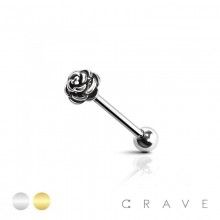 ROSE END 316L SURGICAL STEEL TONGUE BARBELL (FLOWER)