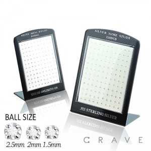 120PCS OF ASSORTED SIZE 925 STERLING SILVER NOSE STUD L-STAND