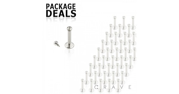 50PCS OF INTERNALLY THREADED 316L SURGICAL STEEL LABRET WITH GEM SET ...