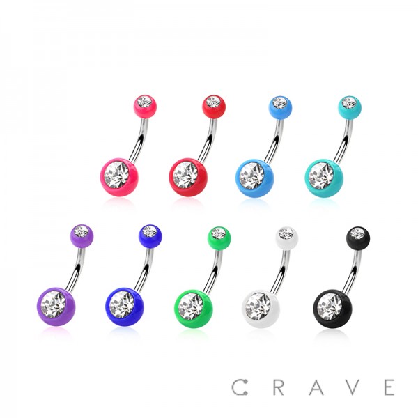 316L SURGICAL STEEL ACRYLIC GEM BALL NAVEL BELLY RING